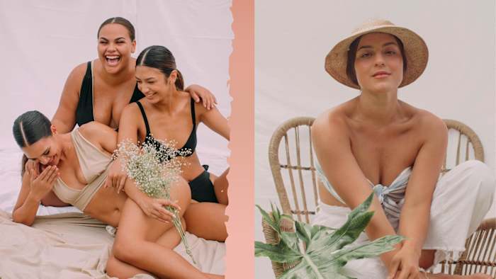 Photos by Megan Tasaki courtesy of Leimakani Swimwear. Left: The Kino Collection. Right: Founder and CEO Kali'a Wasson.